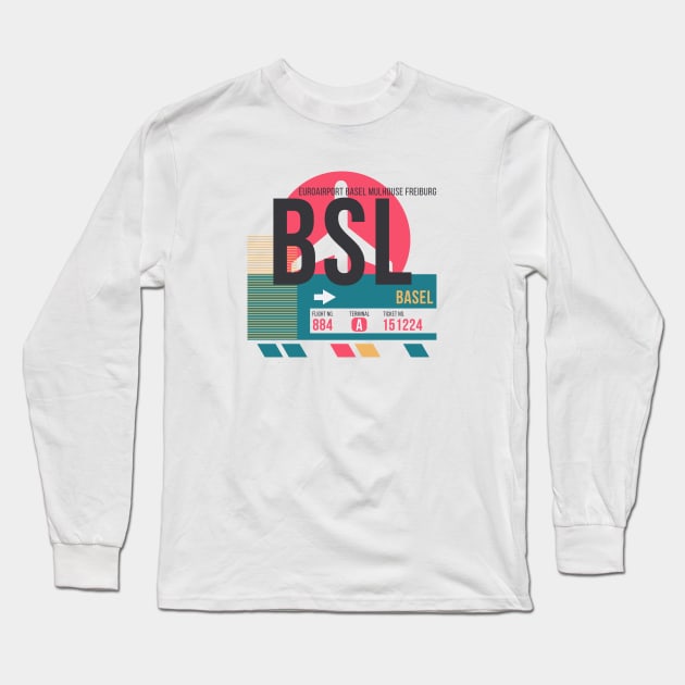 Basel (BSL) Airport // Sunset Baggage Tag Long Sleeve T-Shirt by Now Boarding